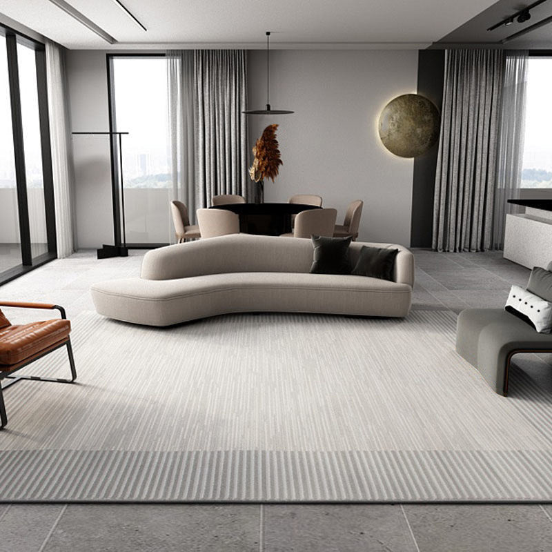 Grey Stripe Pattern Rug Modern Polyester Area Rug Easy Care Carpet for Living Room