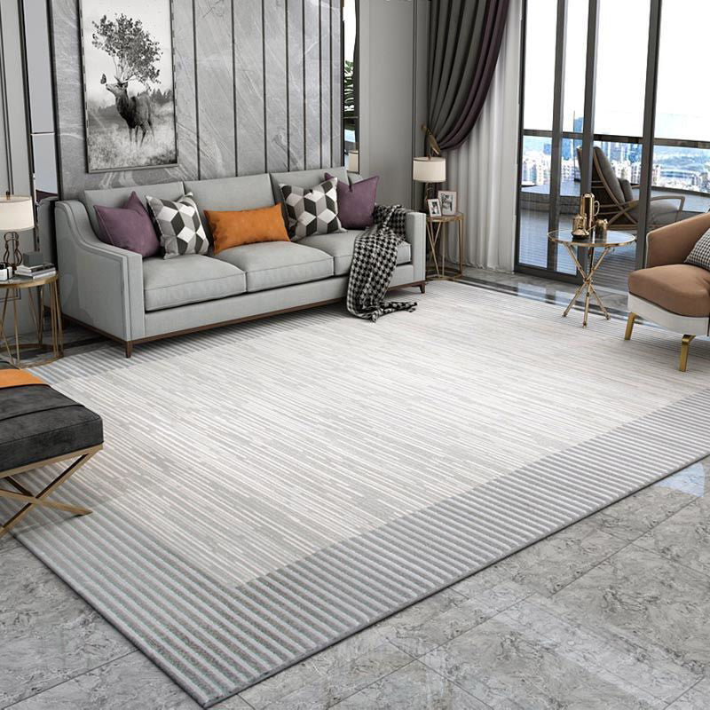 Grey Stripe Pattern Rug Modern Polyester Area Rug Easy Care Carpet for Living Room