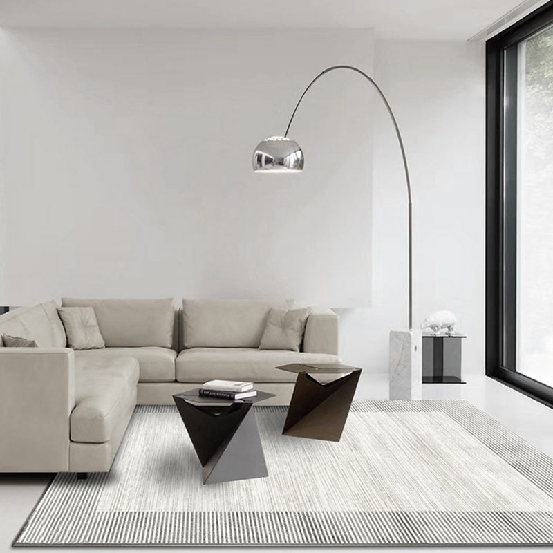 Grey Stripe Pattern Rug Modern Polyester Area Rug Easy Care Carpet for Living Room