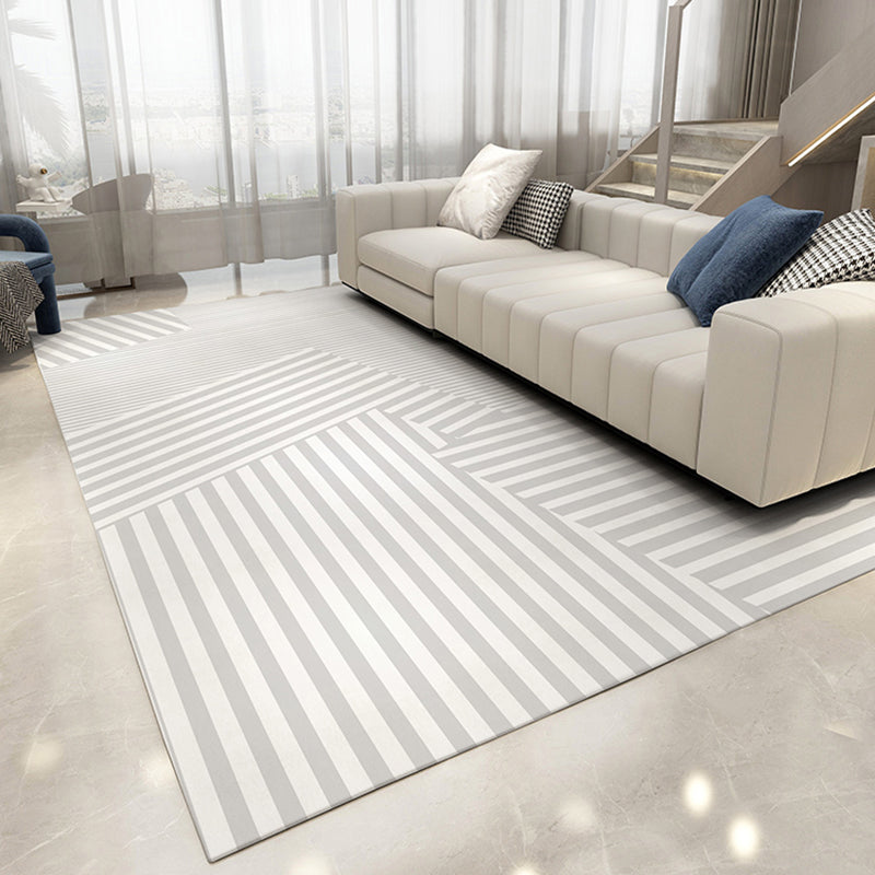 Chic Grey Area Rug Stripe Print Polyester Area Carpet Anti-Slip Rug for Home Decor