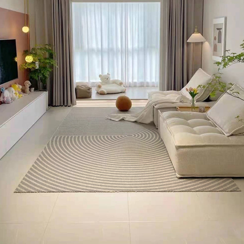Chic Grey Area Rug Stripe Print Polyester Area Carpet Anti-Slip Rug for Home Decor