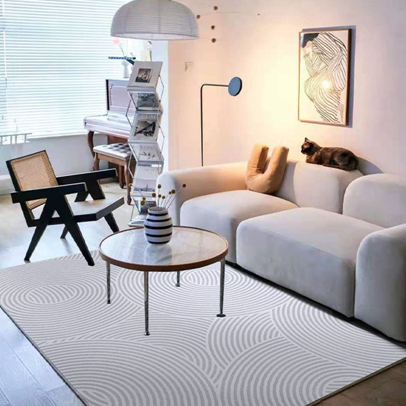 Chic Grey Area Rug Stripe Print Polyester Area Carpet Anti-Slip Rug for Home Decor