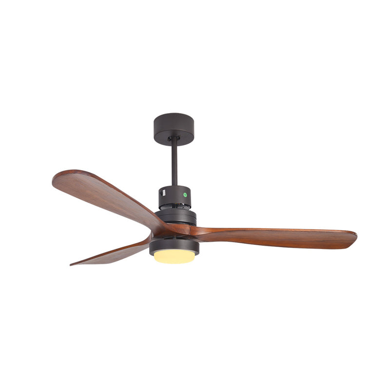 52 "W Cercle antiquité accroché à la lampe à fans LED Métallique Semi Flush Mount Lumière en noir avec 3 lames de bois