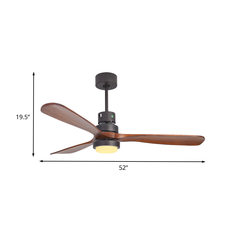 52 "W Cercle antiquité accroché à la lampe à fans LED Métallique Semi Flush Mount Lumière en noir avec 3 lames de bois