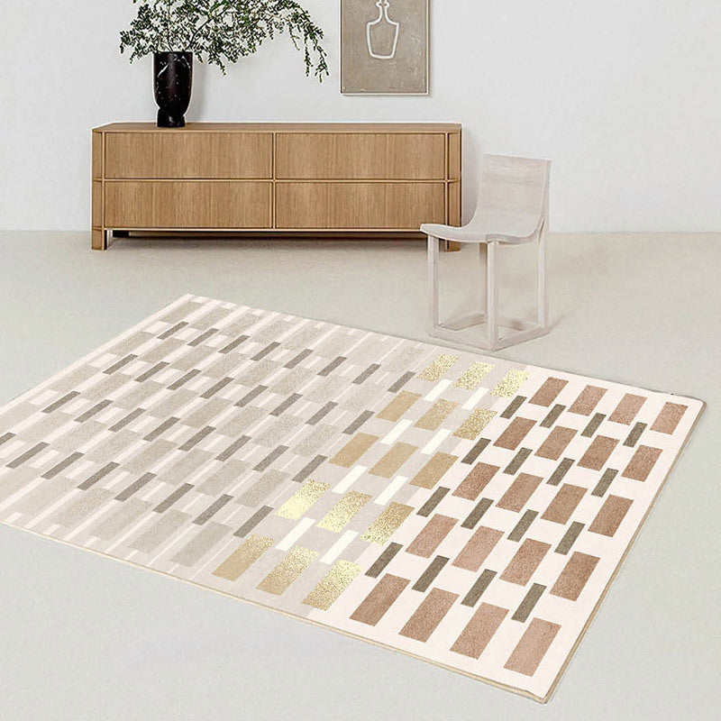 Beige Modern Rug Polyester Geometric Print Area Carpet Non-Slip Backing Rug for Home Decor