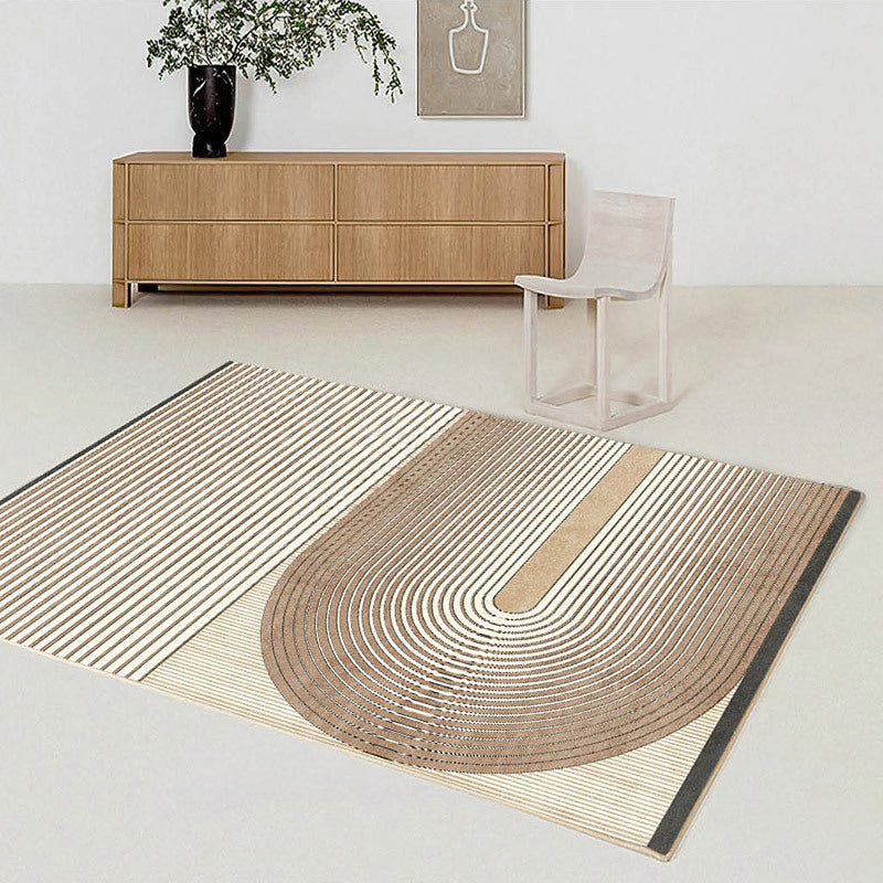 Beige Modern Rug Polyester Geometric Print Area Carpet Non-Slip Backing Rug for Home Decor