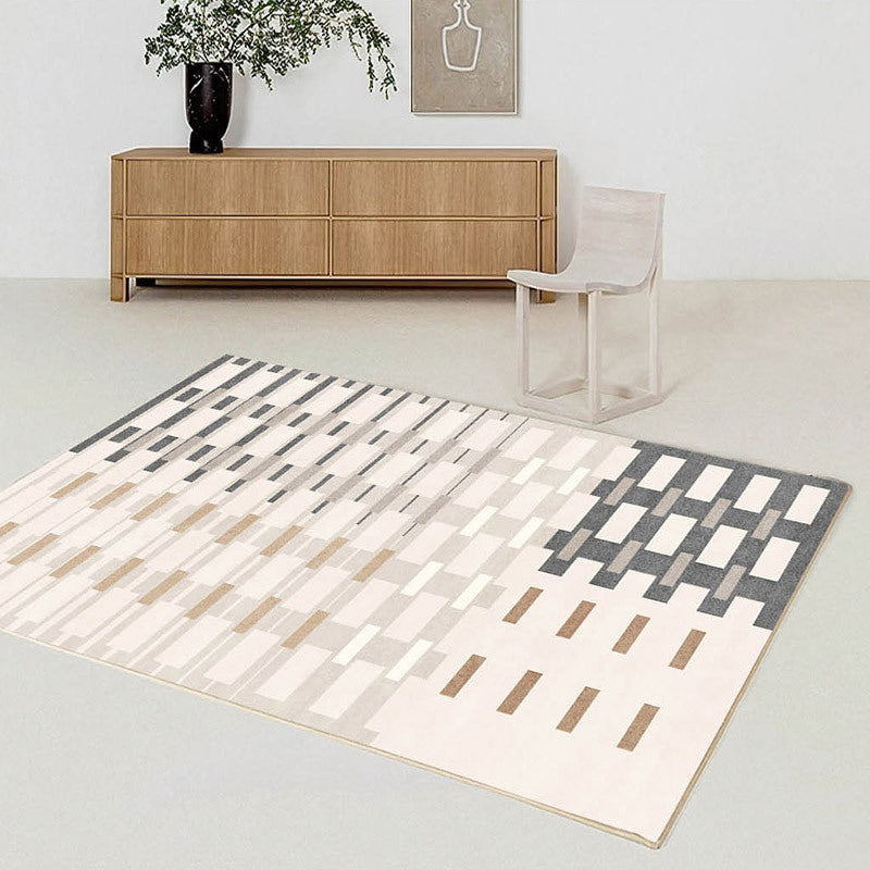 Beige Modern Rug Polyester Geometric Print Area Carpet Non-Slip Backing Rug for Home Decor