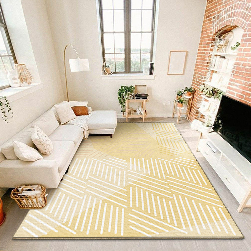 Modern Yellow Area Rug Geometric Print Polyester Carpet Anti-Slip Rug for Drawing Room