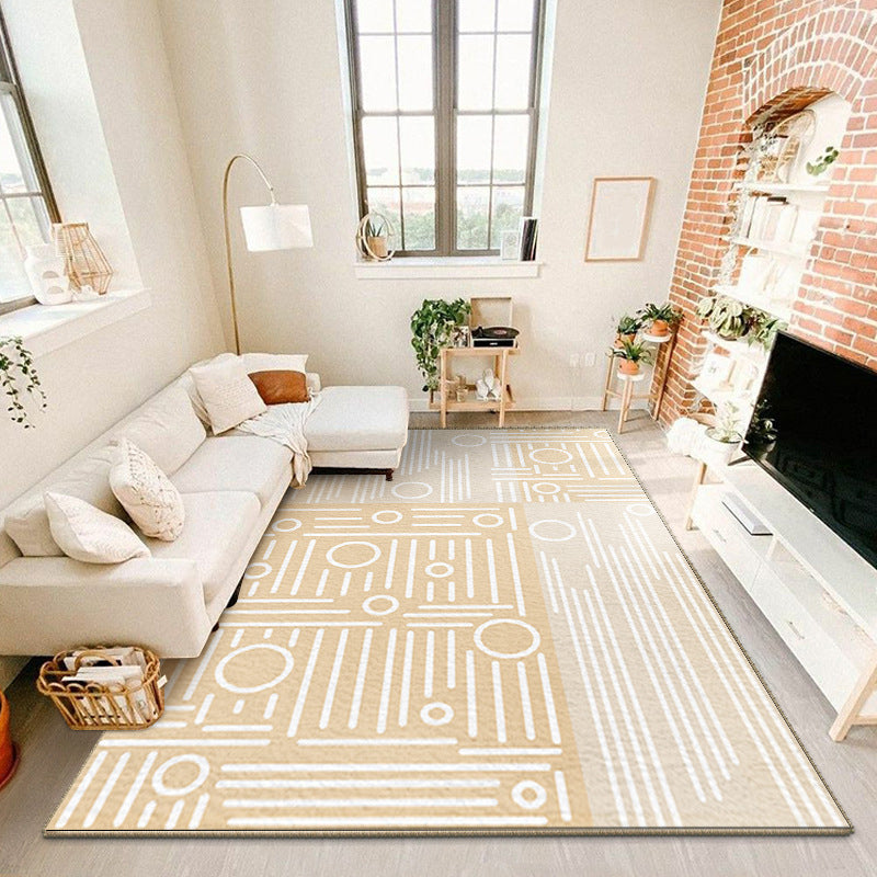 Modern Yellow Area Rug Geometric Print Polyester Carpet Anti-Slip Rug for Drawing Room