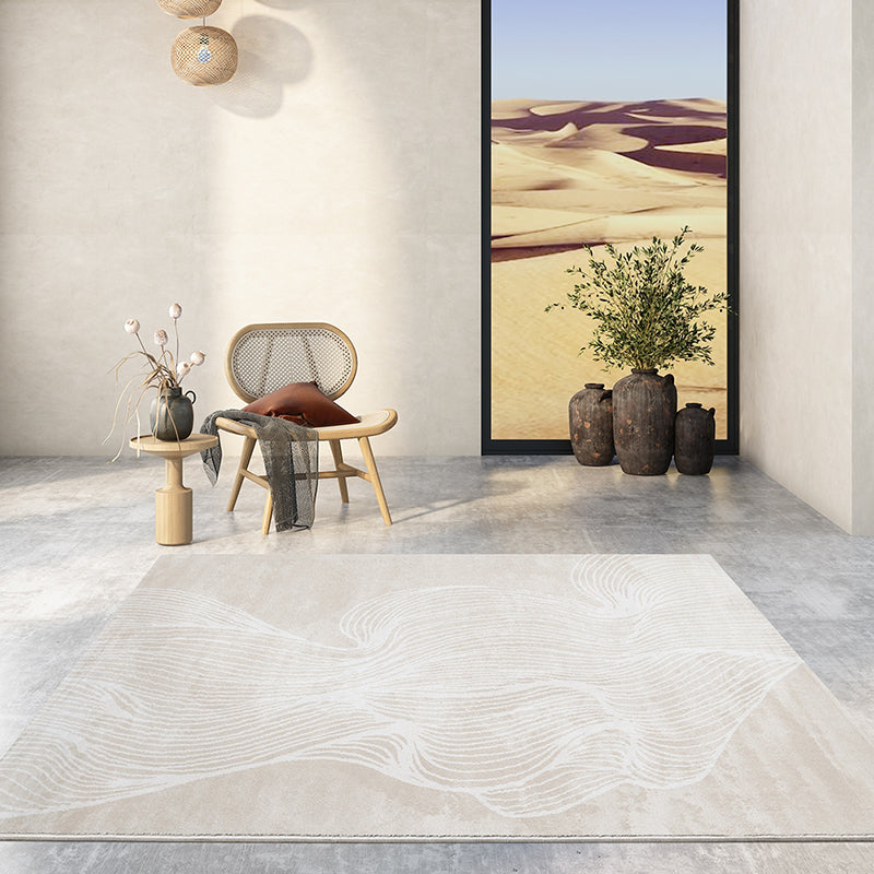 White Geometric Pattern Carpet Modern Polyester Rug Non-Slip Backing Rug for Living Room