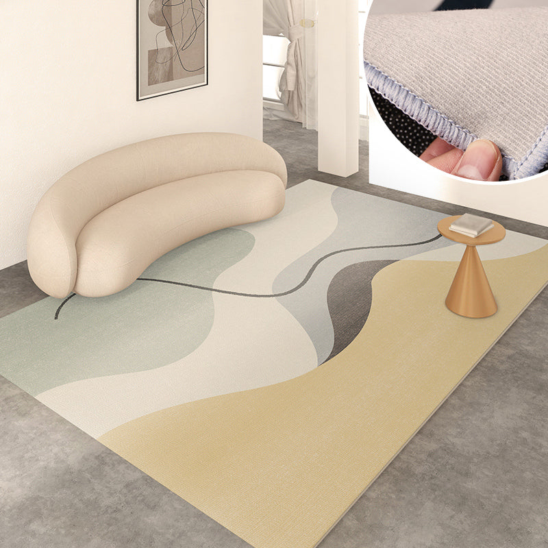 Modern Living Room Rug Color Block Polyester Area Carpet Non-Slip Backing Area Rug