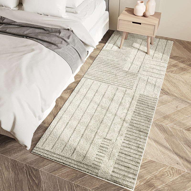 Grey Geometric Pattern Area Rug Polyester Modern Area Carpet Non-Slip Backing Rug for Bedroom