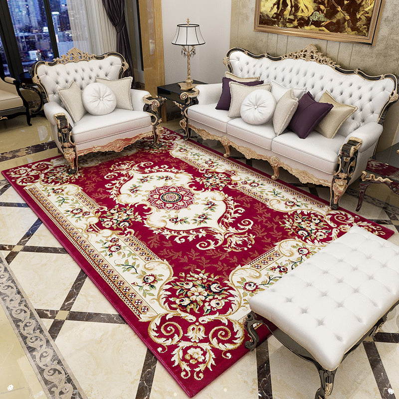 Beige Antique Area Carpet Polyester Medallion Print Area Rug Anti-Slip Area Rug for Drawing Room