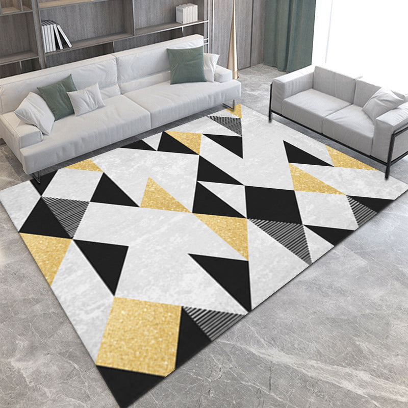 Modern Drawing Room Area Rug Geometric Pattern Polyester Area Carpet Anti-Slip Easy Care Rug