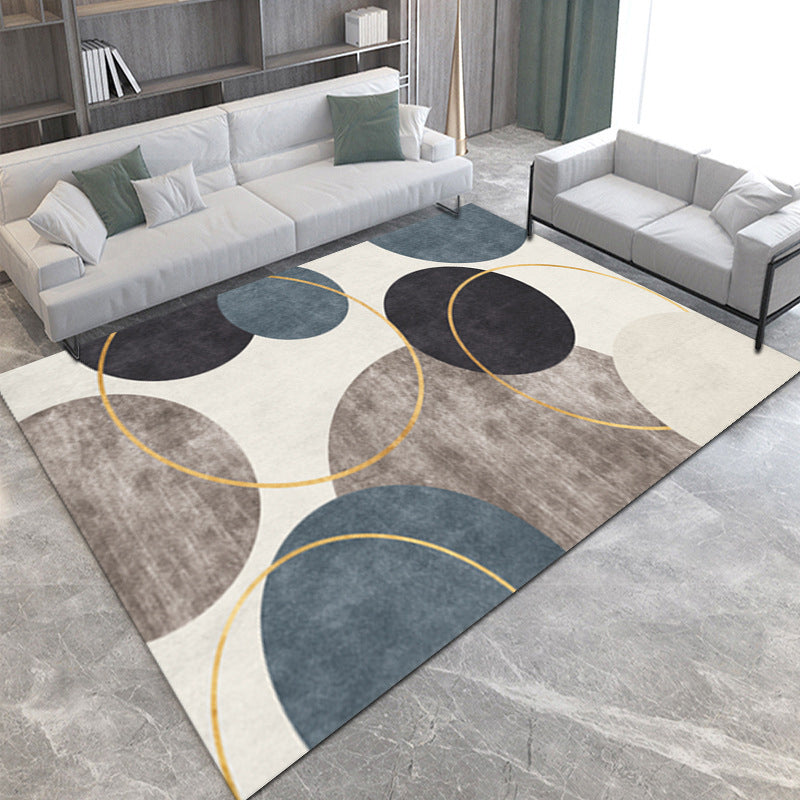 Modern Drawing Room Area Rug Geometric Pattern Polyester Area Carpet Anti-Slip Easy Care Rug