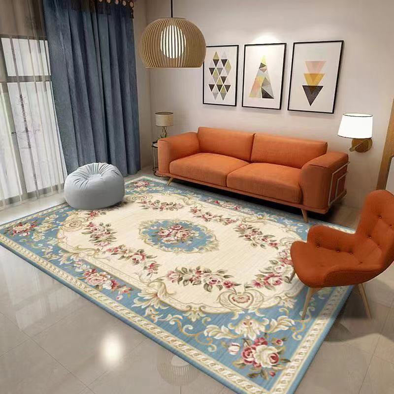 Alfombra de área azul tradicional alfombra de medallón impresa poliéster alfombra alfombra alfombra para salón para salón
