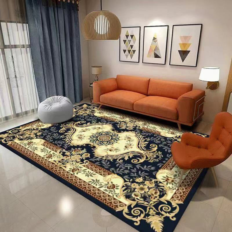Alfombra de área azul tradicional alfombra de medallón impresa poliéster alfombra alfombra alfombra para salón para salón