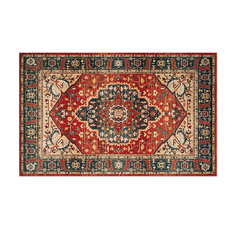 Red Traditional Area Rug Medallion Print Polyester Carpet Stain Resistant Area Rug for Home Decor