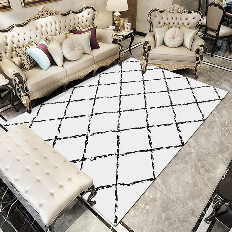 Chic Modern Area Rug Green Geometric Pattern Rug Polyester Non-Slip Backing Carpet for Home Decor