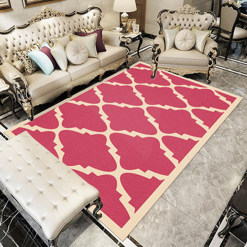 Chic Modern Area Rug Green Geometric Pattern Rug Polyester Non-Slip Backing Carpet for Home Decor