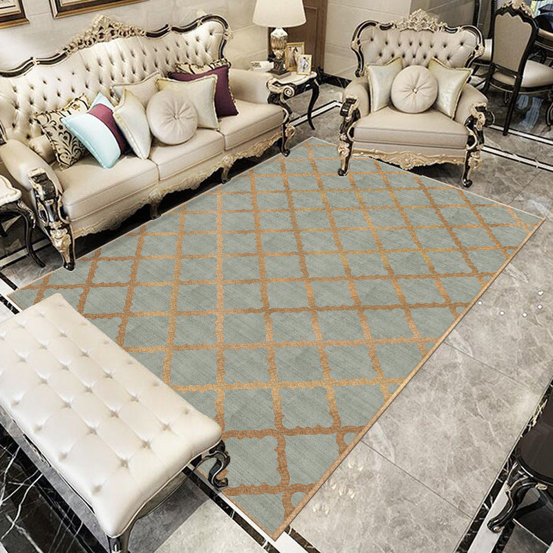 Chic Modern Area Rug Green Geometric Pattern Rug Polyester Non-Slip Backing Carpet for Home Decor