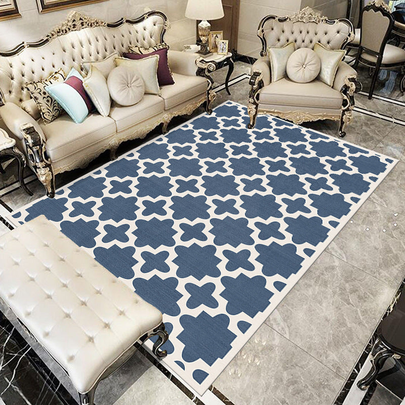 Chic Modern Area Rug Green Geometric Pattern Rug Polyester Non-Slip Backing Carpet for Home Decor