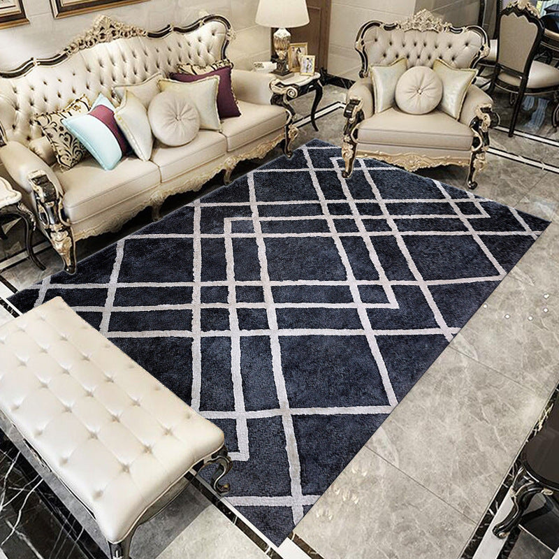 Chic Modern Area Rug Green Geometric Pattern Rug Polyester Non-Slip Backing Carpet for Home Decor