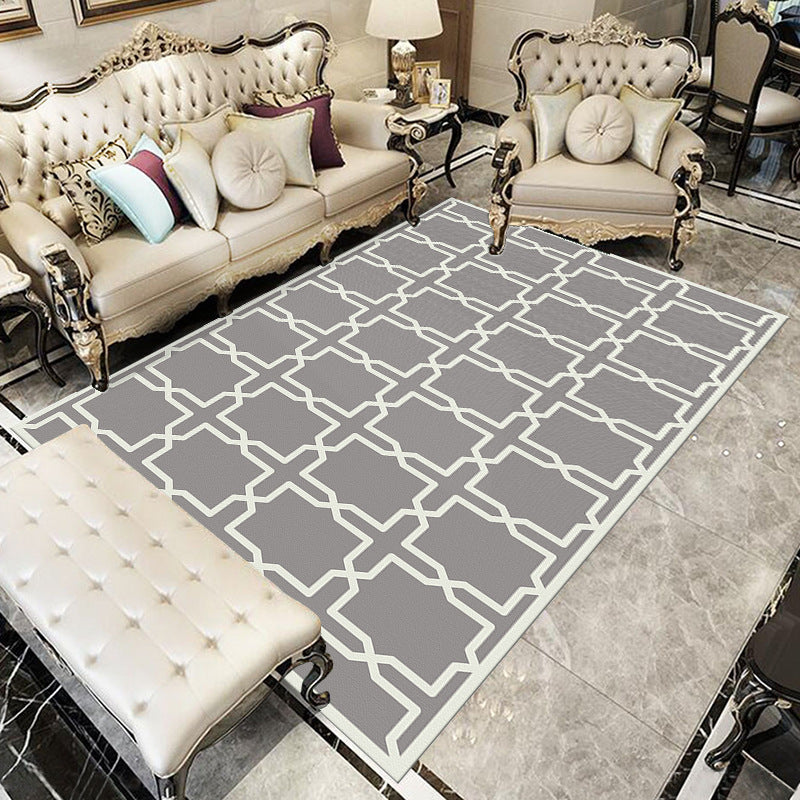 Chic Modern Area Rug Green Geometric Pattern Rug Polyester Non-Slip Backing Carpet for Home Decor