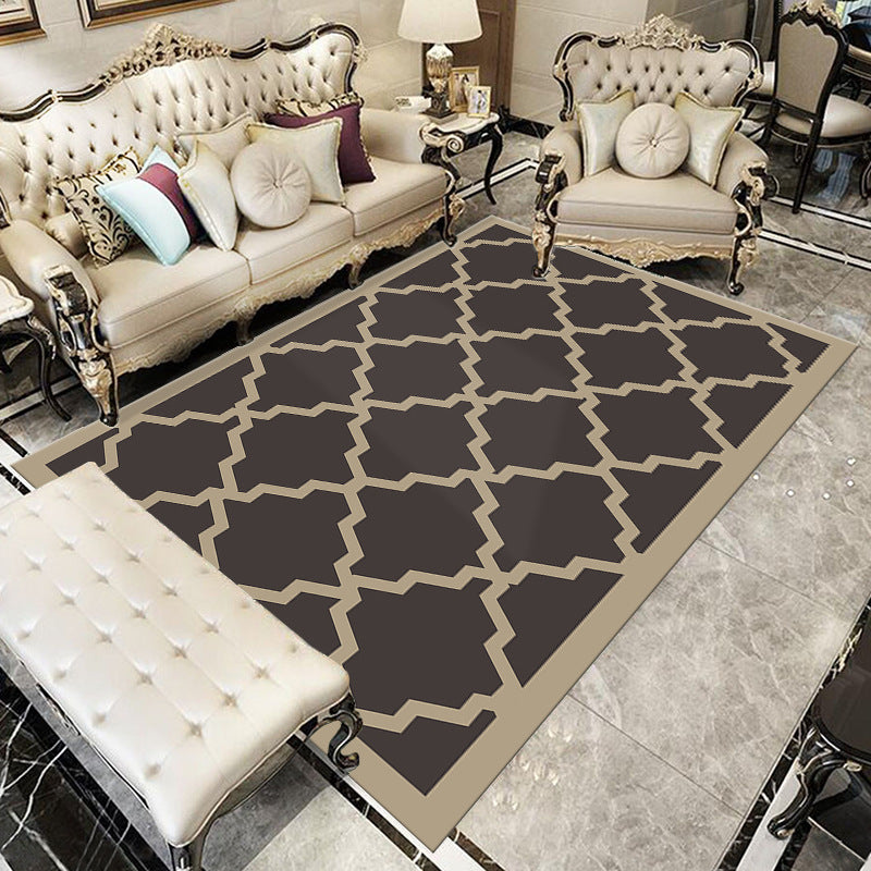 Chic Modern Area Rug Green Geometric Pattern Rug Polyester Non-Slip Backing Carpet for Home Decor