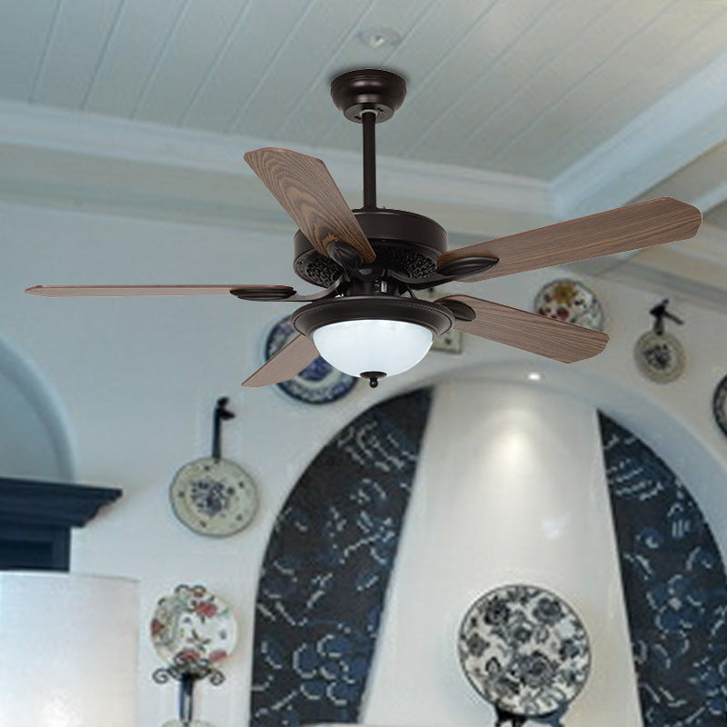 42 "W LED BAND SORTING COUNTRYSIDE LEIL SOIR MUR / RÉSULTATION 5 lames semi-flushmount avec dôme White Textured Glass Shade in Dark Café