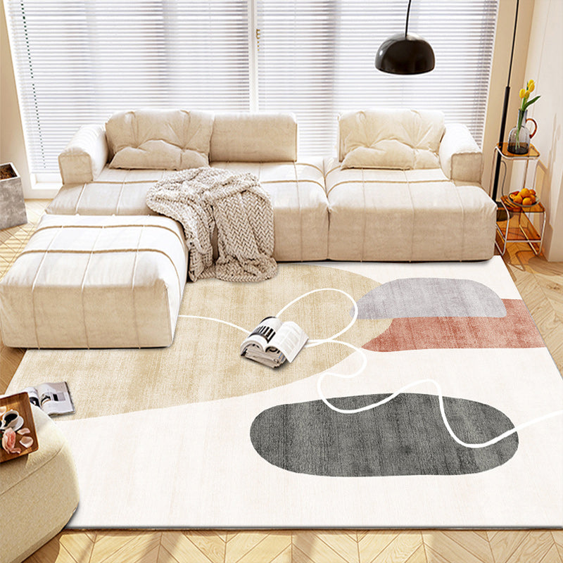Apricot Modern Rug Geometric Pattern Polyester Area Rug Non-Slip Backing Rug for Home Decor