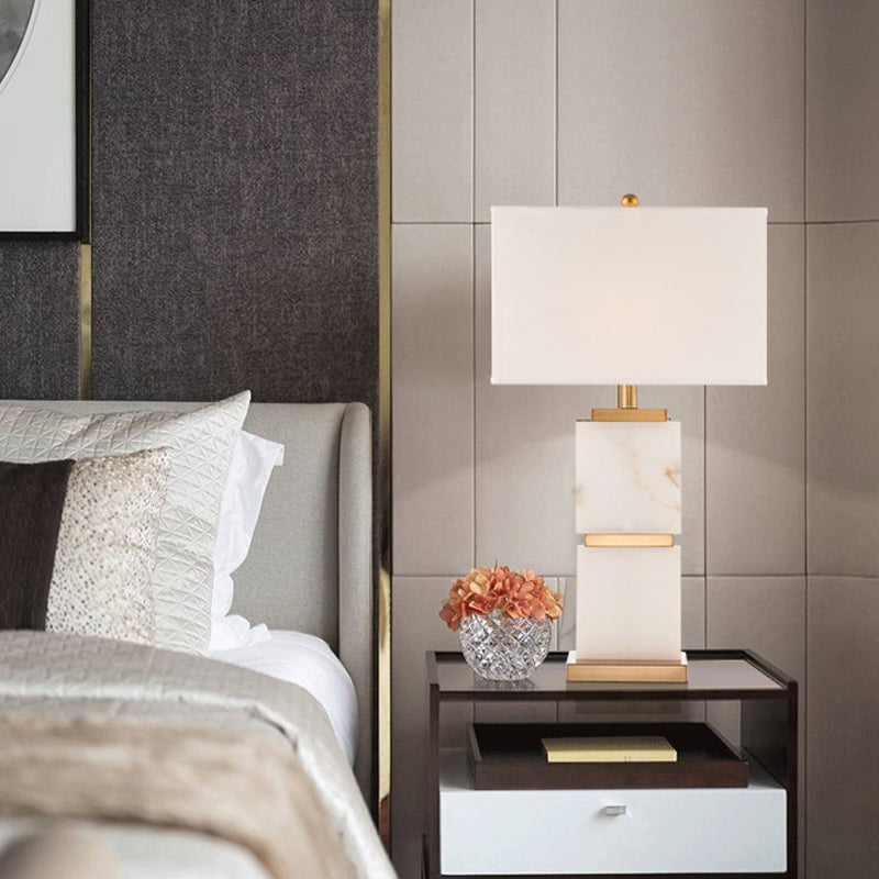 1 Kopf Wohnzimmer Schreibtisch hell modernistische weiße Nachttischlampe mit Rechteck Stoffton