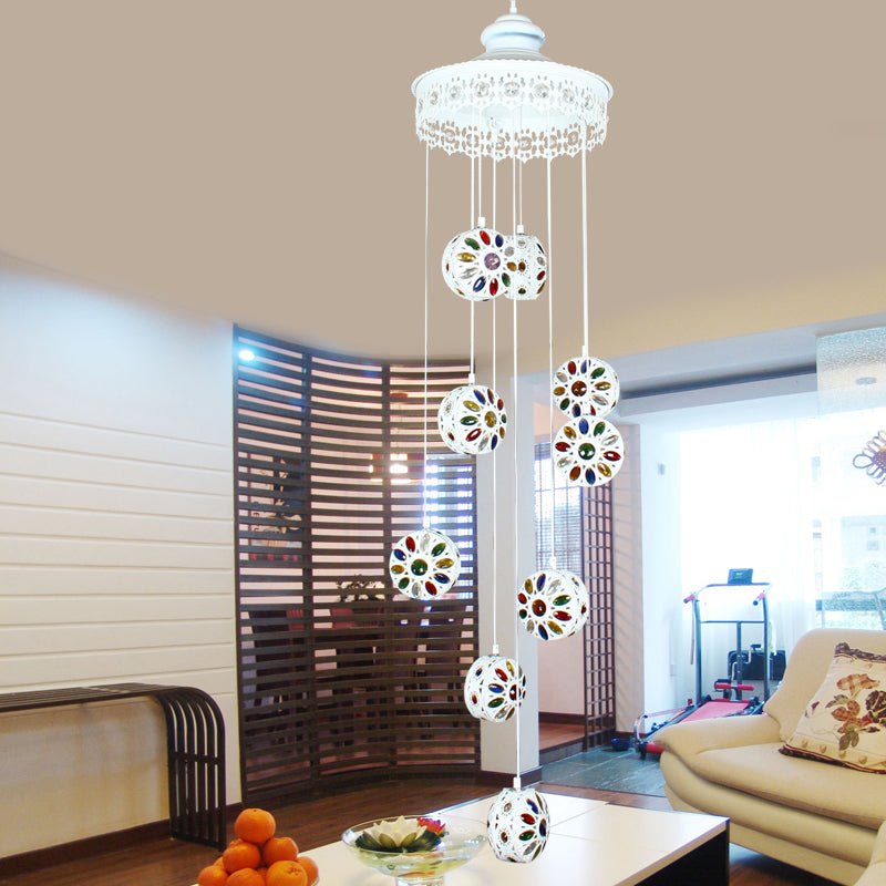 Metal White Cluster Pendant Light Circular 9 Heads Traditional Ceiling Lamp for Living Room