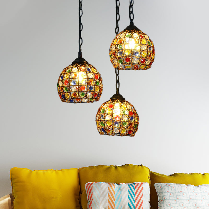 Dome Restaurant Cluster Pendant Light Bohemian Metal 3 Lights Black Hanging Lamp with Round/Linear Canopy