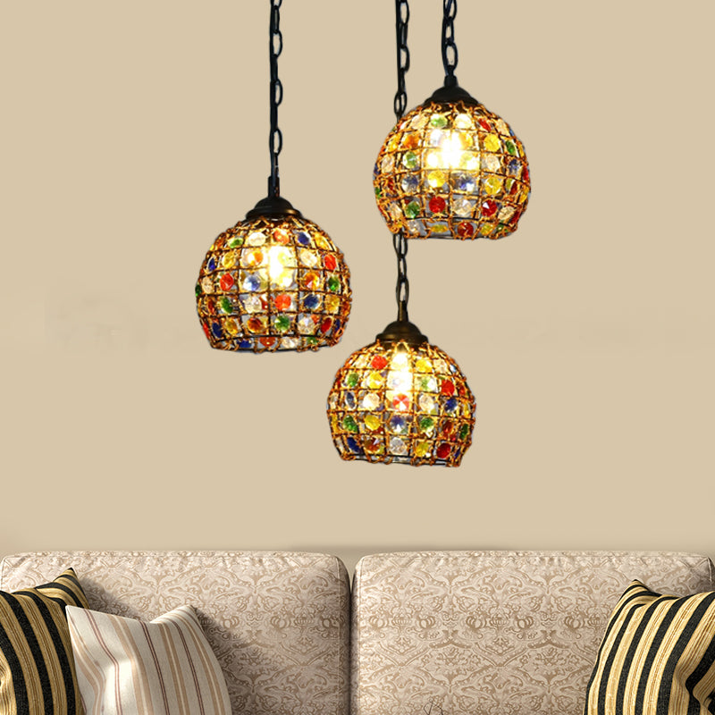 Dome Restaurant Cluster Pendant Light Bohemian Metal 3 Lights Black Hanging Lamp with Round/Linear Canopy