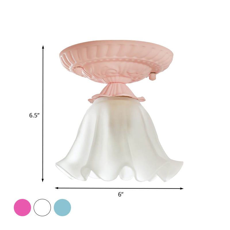 Scalloped Metal Ceiling Light Country 1 Bulb Living Room Flush Mount Lighting in White/Pink/Blue