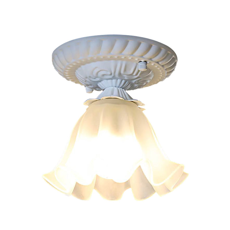 Scalloped Metal Ceiling Light Country 1 Bulb Living Room Flush Mount Lighting in White/Pink/Blue