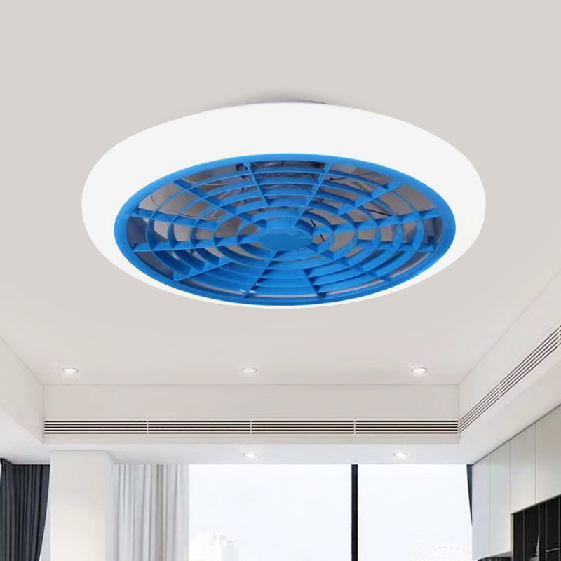 White/Pink/Blue LED Hanging ventilador de ventilador acrílico Donut Donut Semi Flush Monte Lámpara para sala de estar, 18 "W