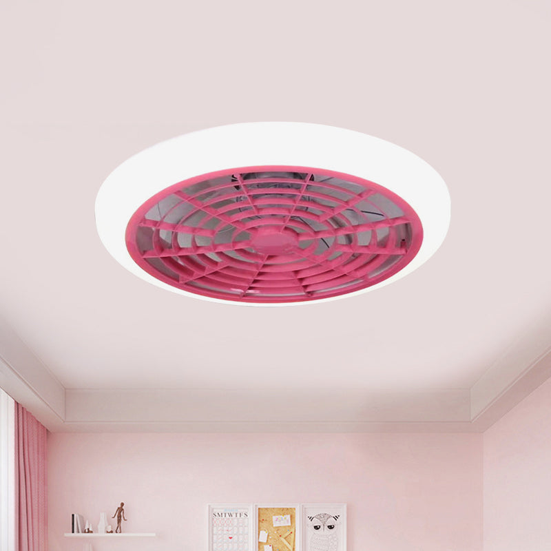 White/Pink/Blue LED Hanging ventilador de ventilador acrílico Donut Donut Semi Flush Monte Lámpara para sala de estar, 18 "W