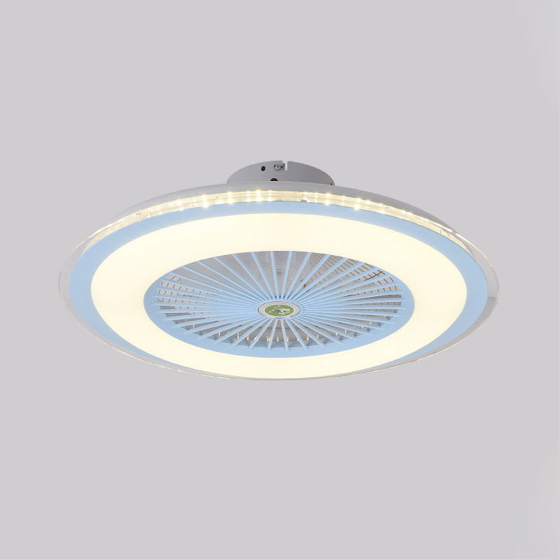 23.5" W LED Circle Hanging Fan Lamp Simple Pink/Blue/Gold Finish Acrylic Semi Flush Mount Lamp with 5 Clear Blades