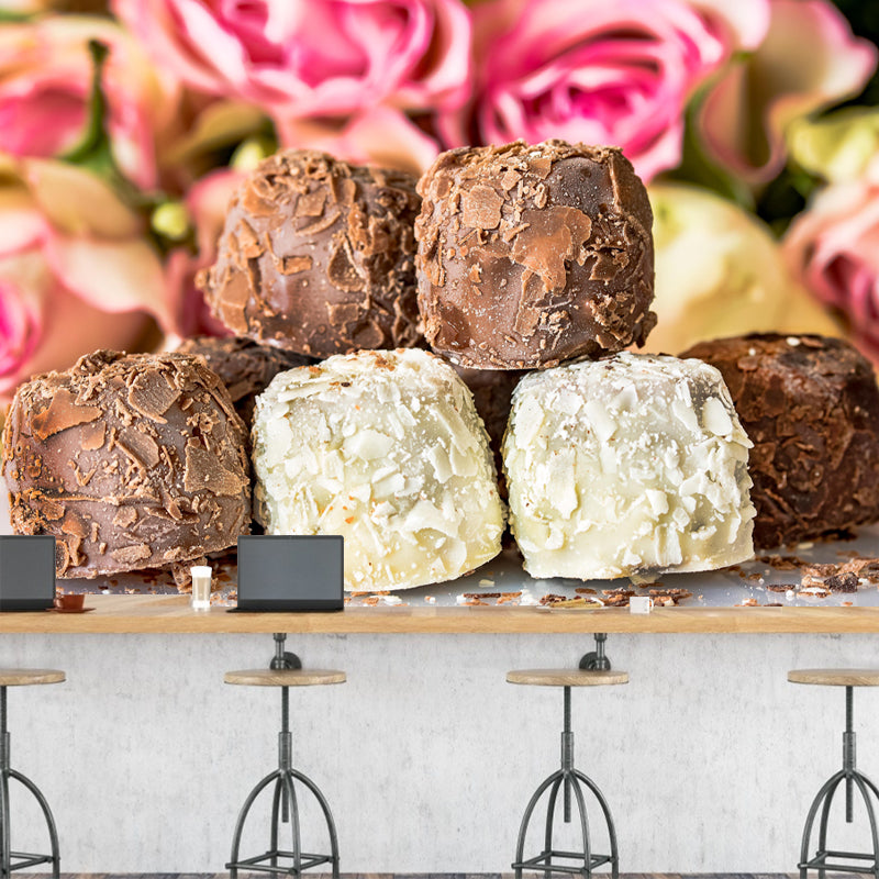 Customized Wall Mural Dessert with Chocolate Marshmallow Pattern Wallpaper Commerce Shop