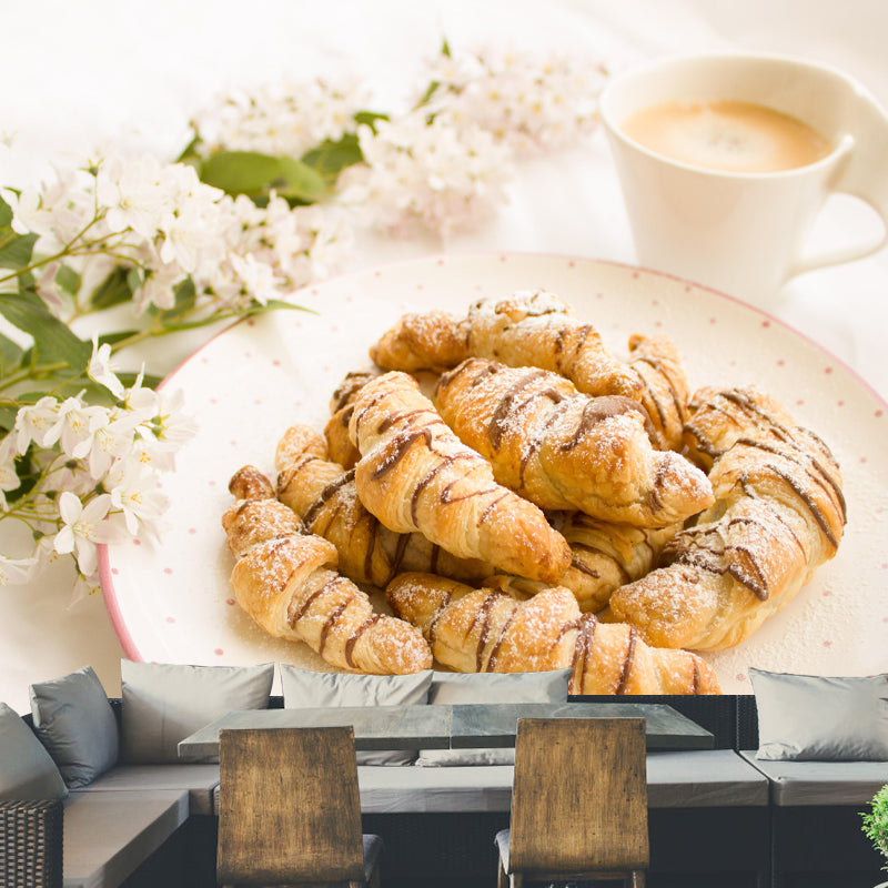 Customized Dessert Wall Mural with Croissant Pattern Mildew Resistant Wallpaper Commerce Shop