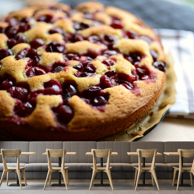 Customized Dessert Wall Mural with Cherry Cake Pattern Mildew Resistant Wallpaper Commerce Shop