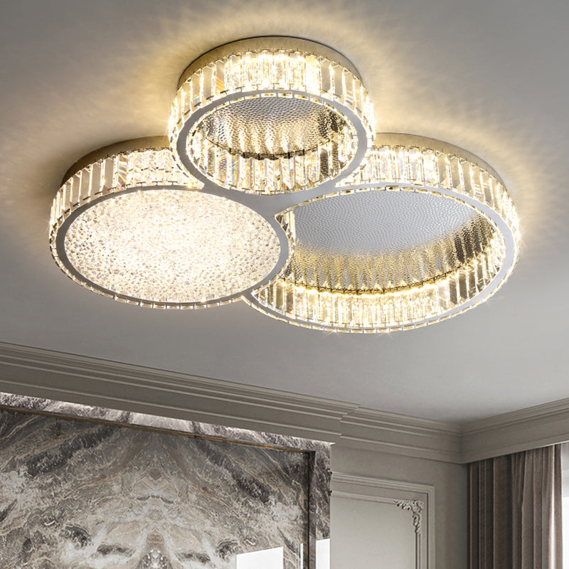 Plafonnier LED argenté en cristal dans un style de luxe moderne, plafonnier circulaire en acier inoxydable