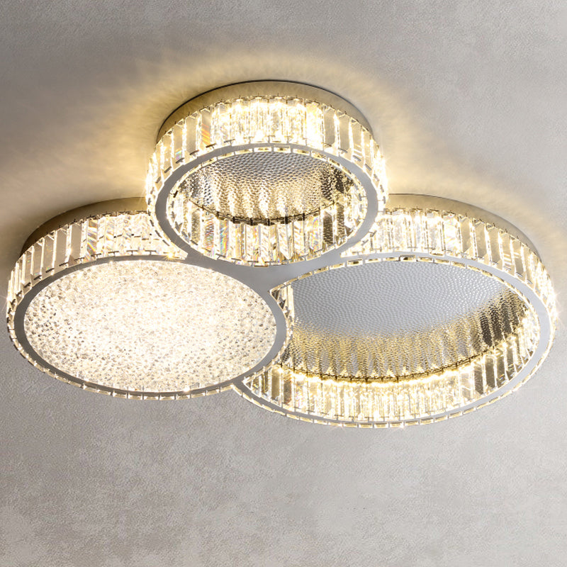Plafonnier LED argenté en cristal dans un style de luxe moderne, plafonnier circulaire en acier inoxydable