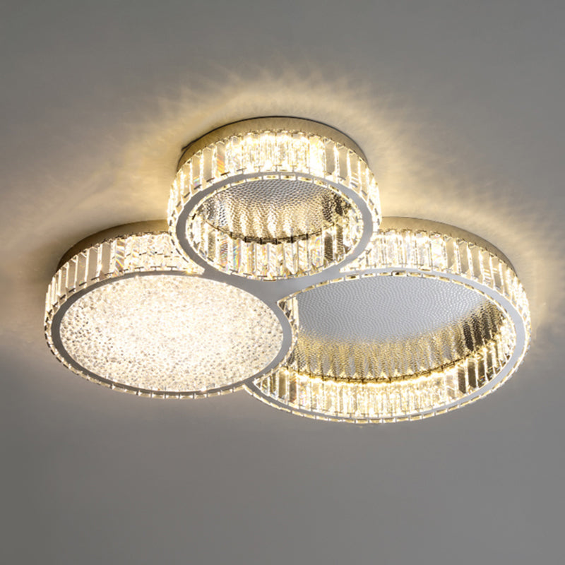 Plafonnier LED argenté en cristal dans un style de luxe moderne, plafonnier circulaire en acier inoxydable