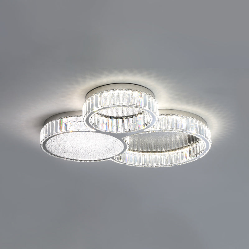 Plafonnier LED argenté en cristal dans un style de luxe moderne, plafonnier circulaire en acier inoxydable