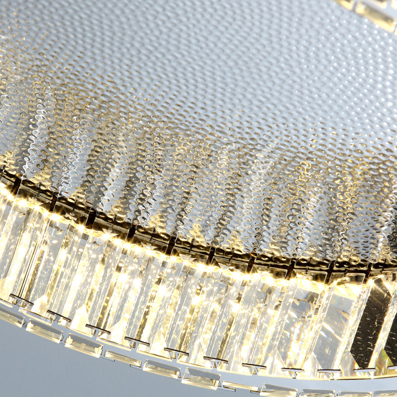 Plafonnier LED argenté en cristal dans un style de luxe moderne, plafonnier circulaire en acier inoxydable
