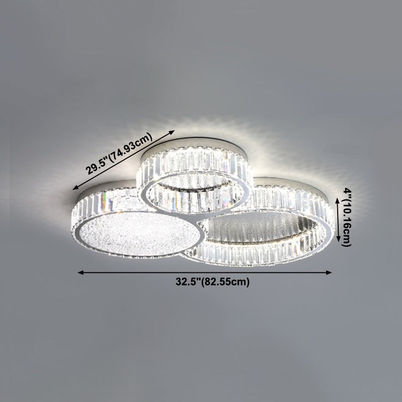 Plafonnier LED argenté en cristal dans un style de luxe moderne, plafonnier circulaire en acier inoxydable