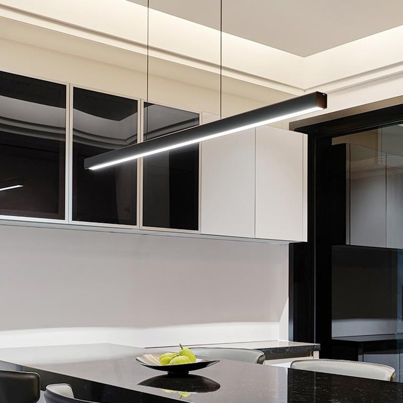 Linear Wood Island Light Fixture Modern Ceiling Pendant Light for Dining Room